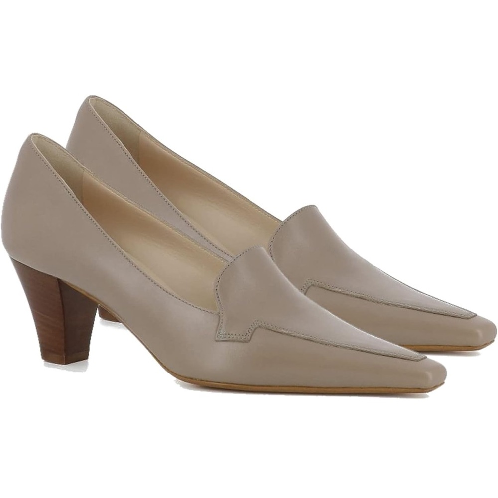 Vintage Chunky Pumps Shoes Square Pointed Toe Slip On Loafers Cone Heel Oxford